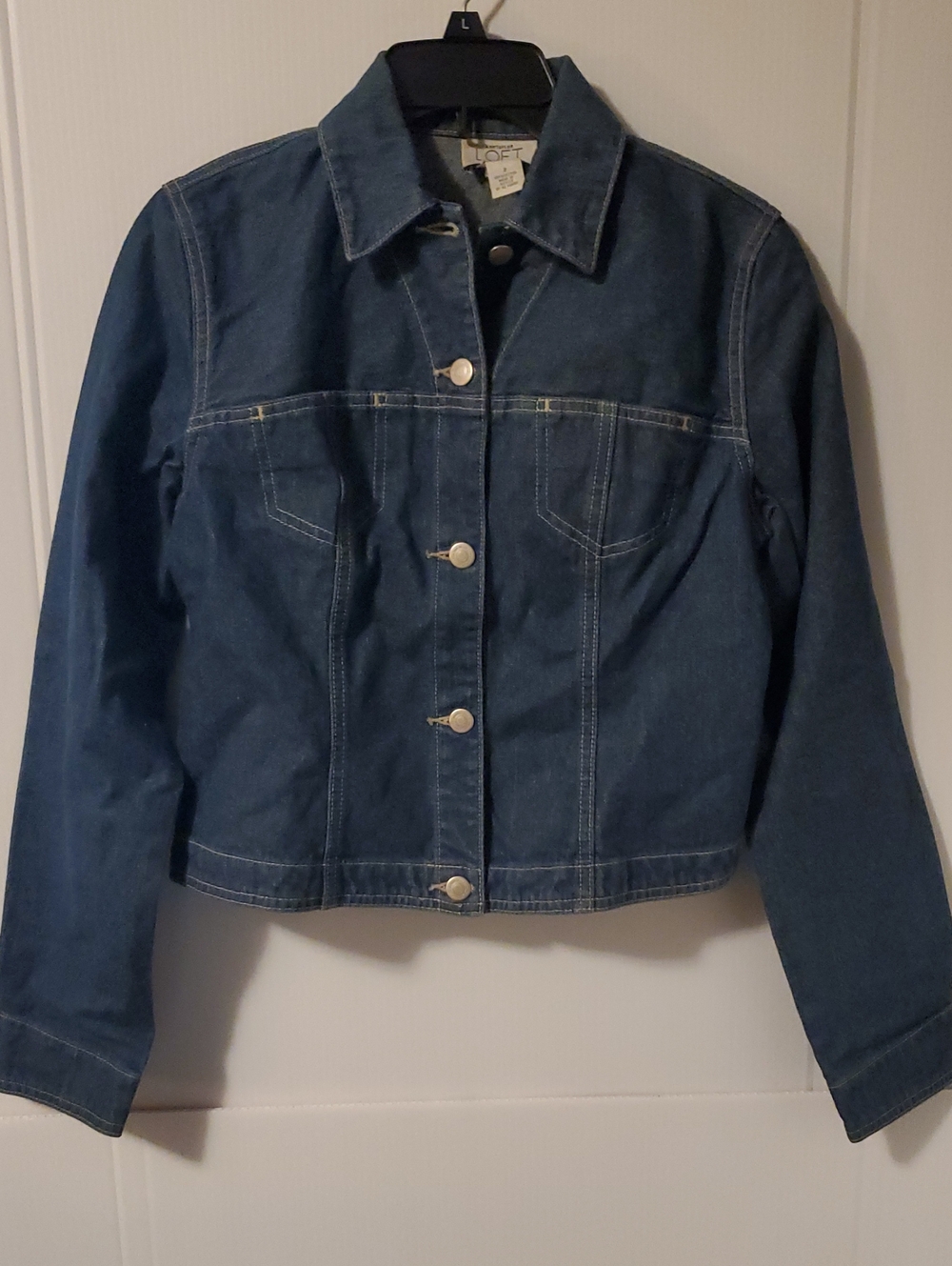 LOFT Anne Taylor Indigo Blue Denim Jacket with Button Front Size 2